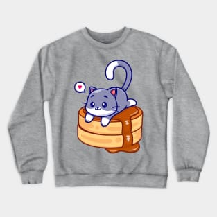 Cute Cat Laying On Pancake Cartoon Crewneck Sweatshirt